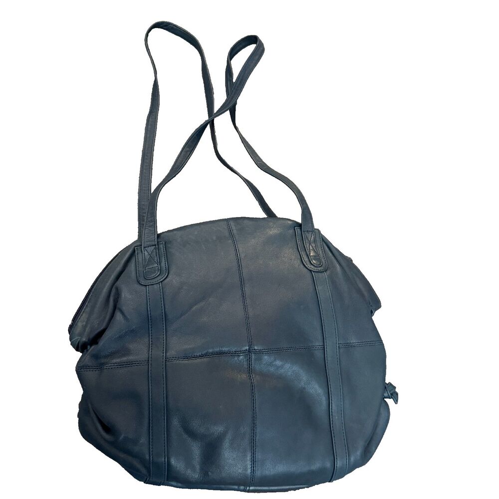 Vintage Pre-2000s Leather Bag, Blue, Side Knot Cinch, Dual Handle NEW